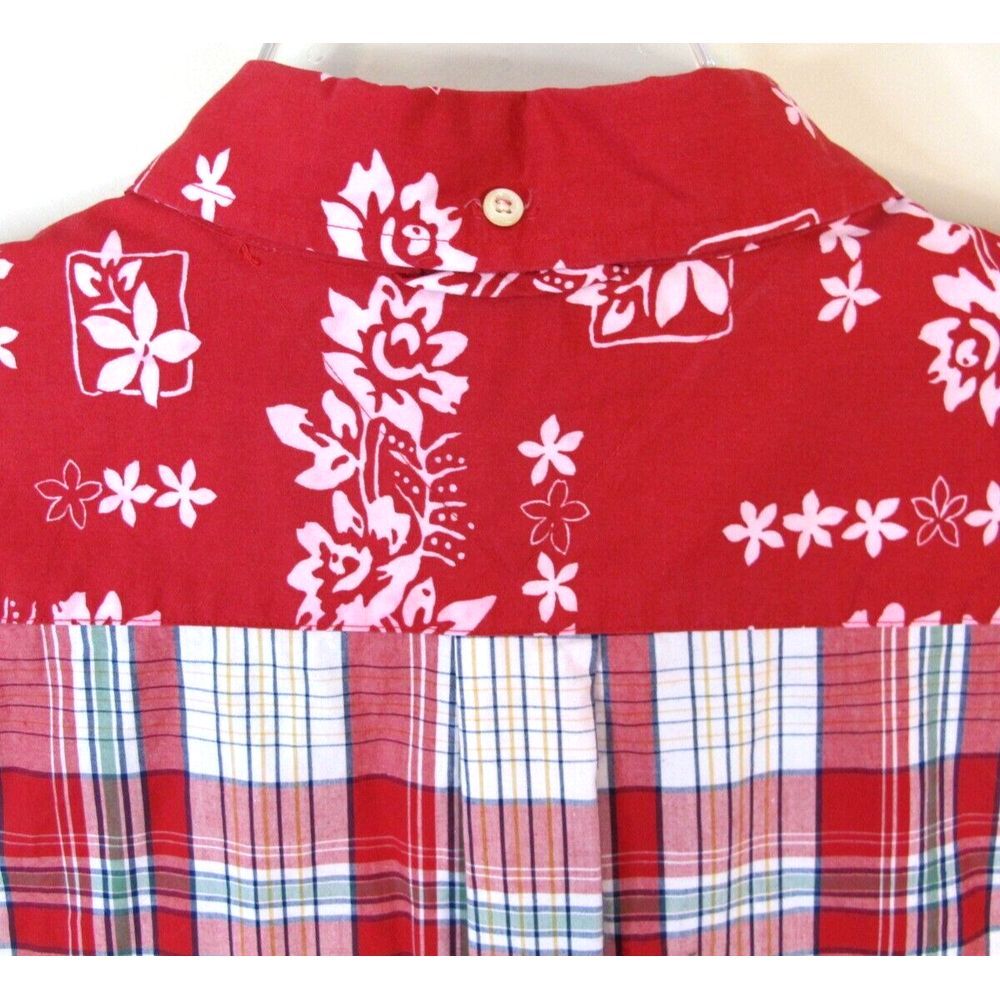 Vintage Tommy Hilfiger Short Sleeve Shirt Men's‎ XL Red Patchwork Floral Plaid - Picture 6 of 7
